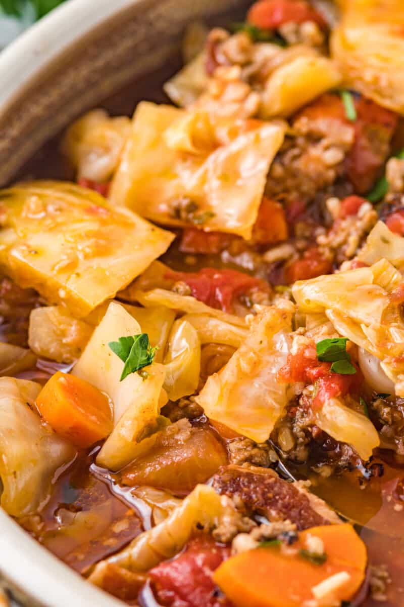 cabbage roll soup in a bowl