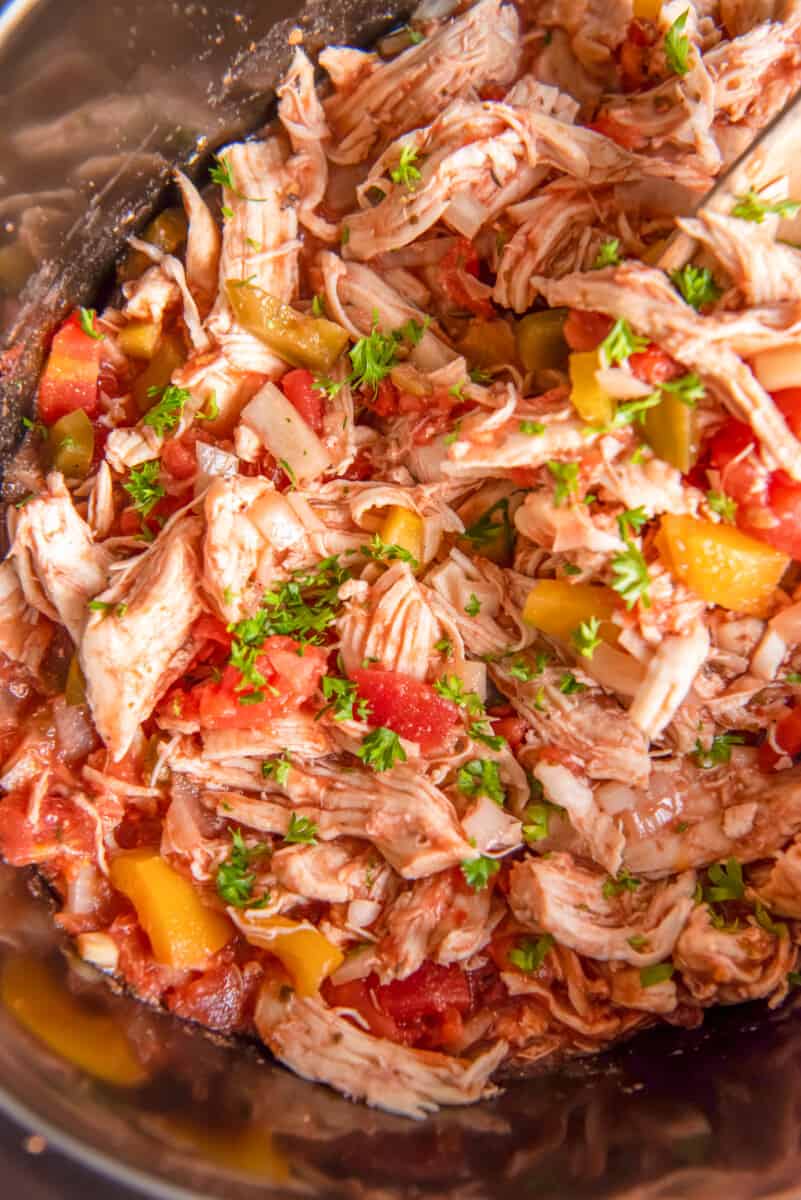 shredded italian chicken in a crockpot