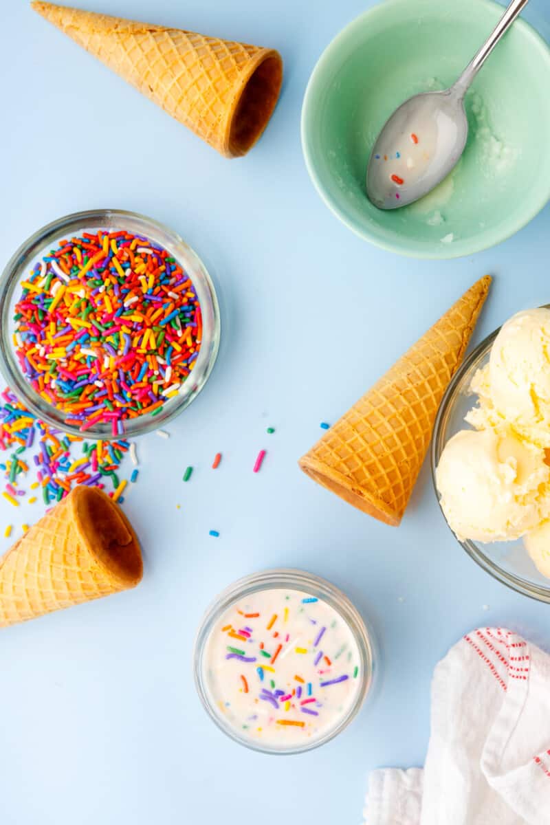 funfetti magic shell in a jar with ice cream cones