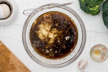 sauce for beef and broccoli in a glass bowl