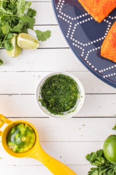 cilantro lime mixture in a white bowl