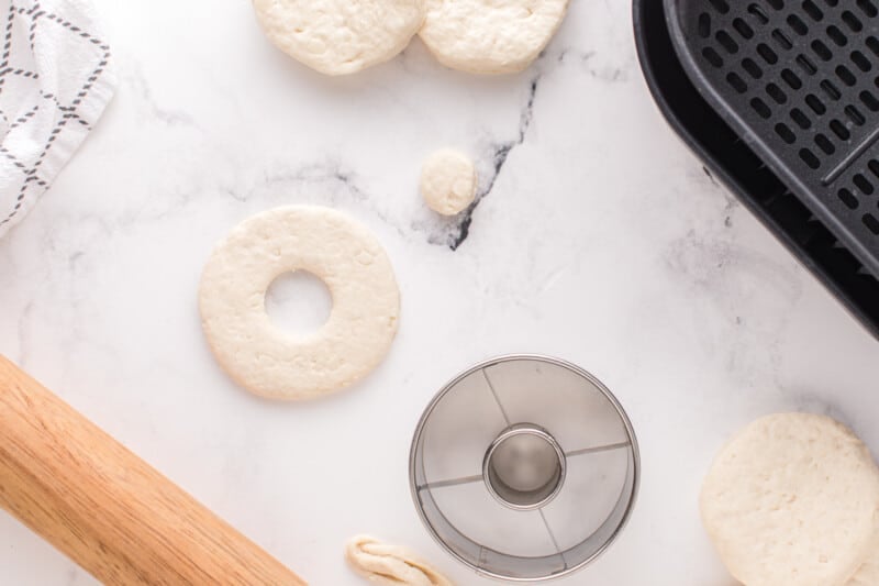 donut hole cut out of biscuit dough