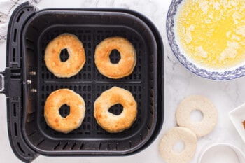 air fryer donuts in an air fryer after cooking