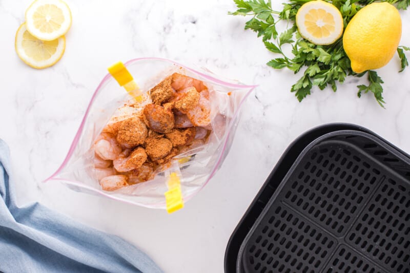 shrimp in a plastic bag with seasonings