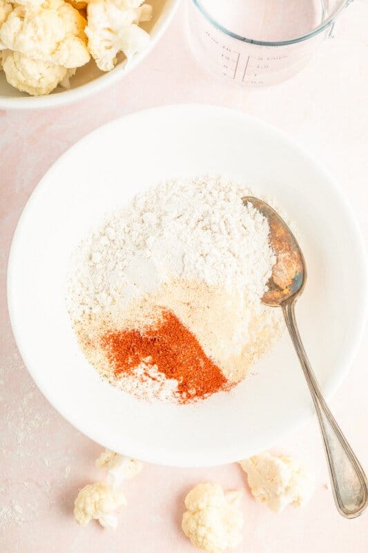 flour and spices for buffalo cauliflower wings coating