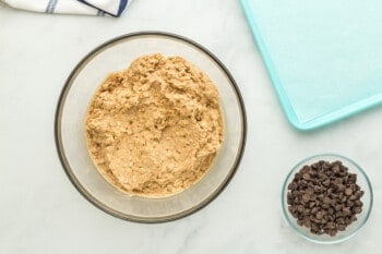 banana breakfast cookie dough in a glass bowl without chocolate chips