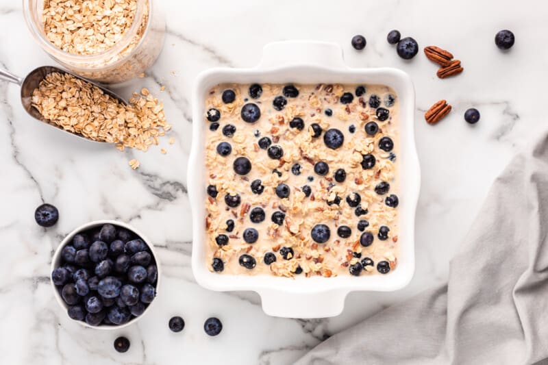 blueberry baked oatmeal before baking