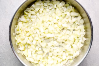 chopped onions in a pot