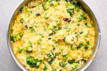 broccoli rice casserole mixture in a pot
