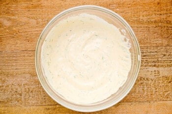 sauce for chicken salad in a glass bowl