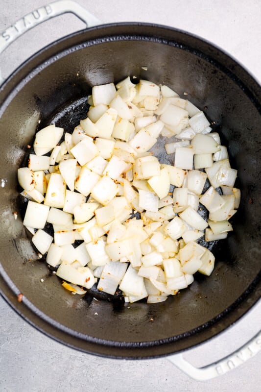 onions and garlic in a Dutch oven