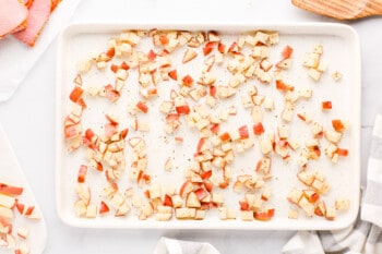 diced potatoes on a baking sheet