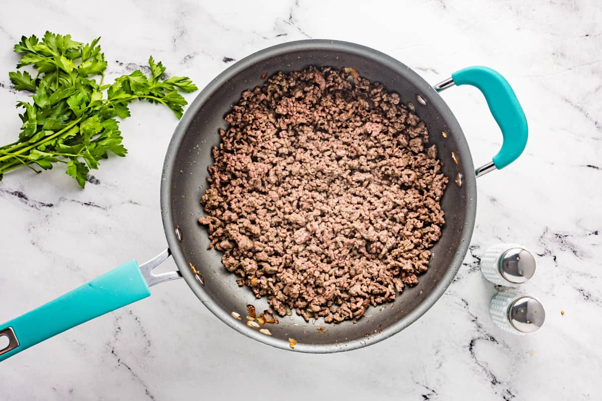 ground beef in a skillet