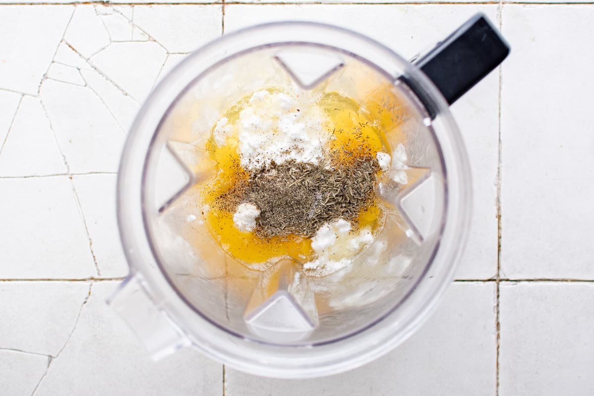 ingredients for egg bites in a blender before mixing