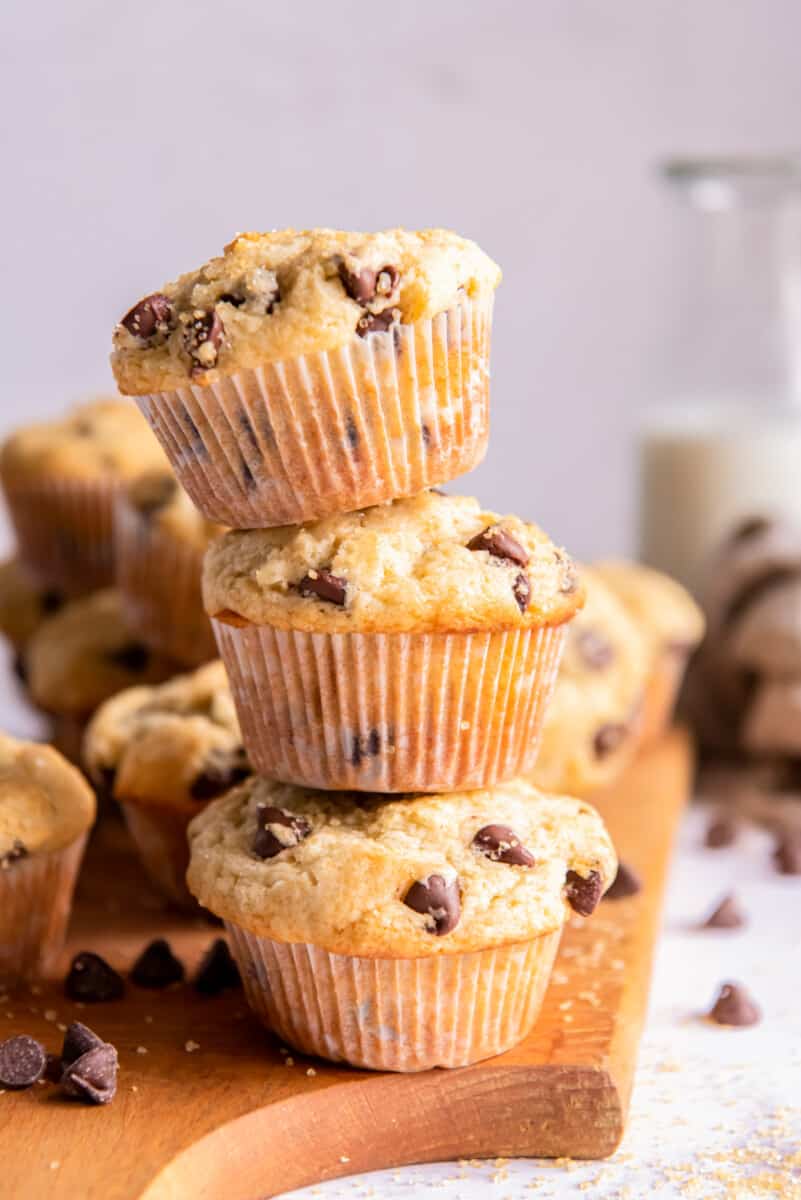 stack of 3 chocolate chip muffins