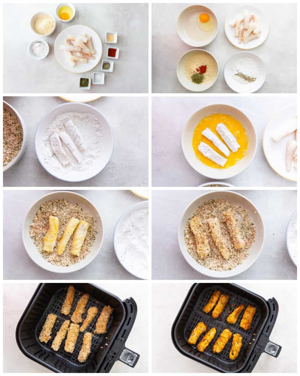 step by step photos for how to make air fryer fish sticks