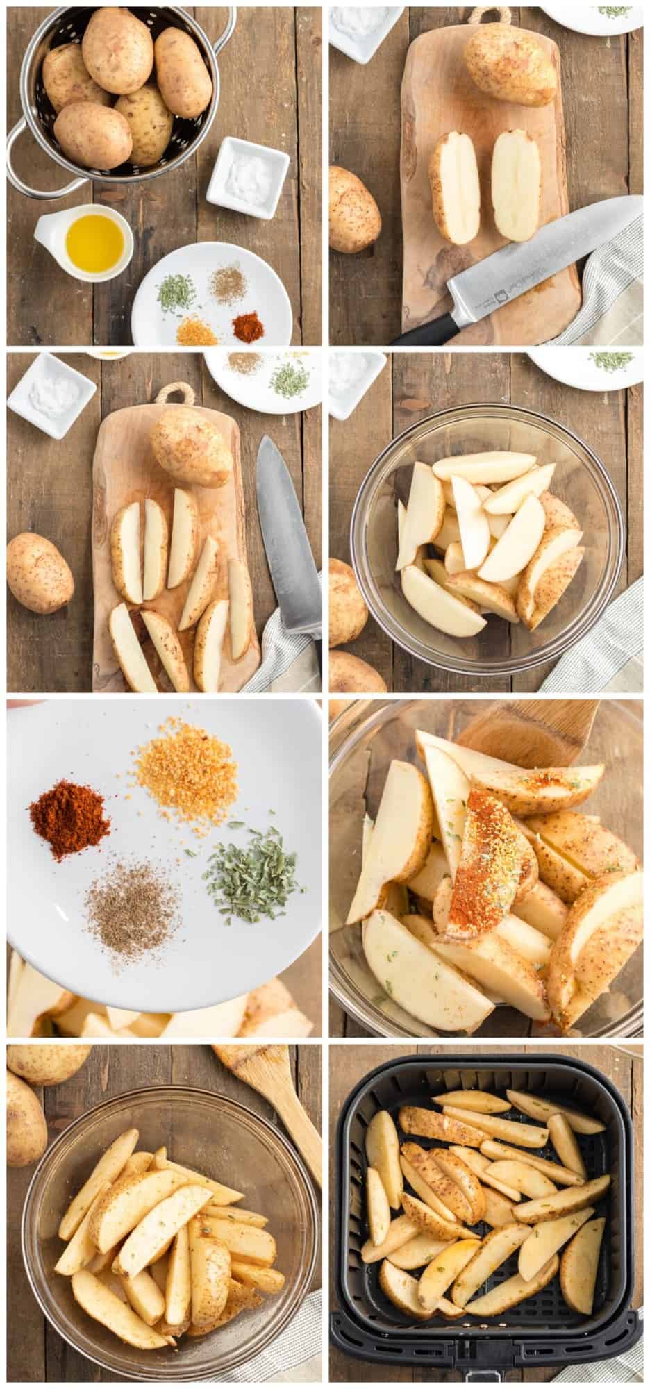 step by step photos for how to make air fryer potato wedges
