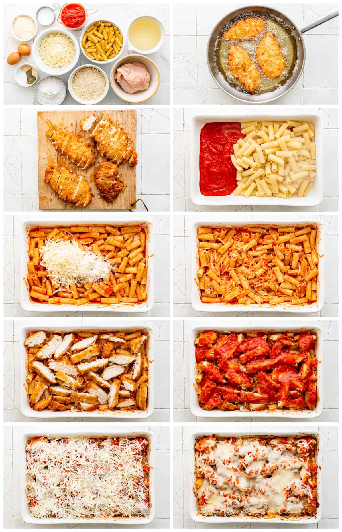 step by step photos for how to make chicken parmesan casserole