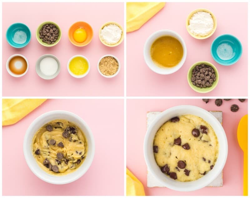 step by step photos for how to make chocolate chip mug cookie