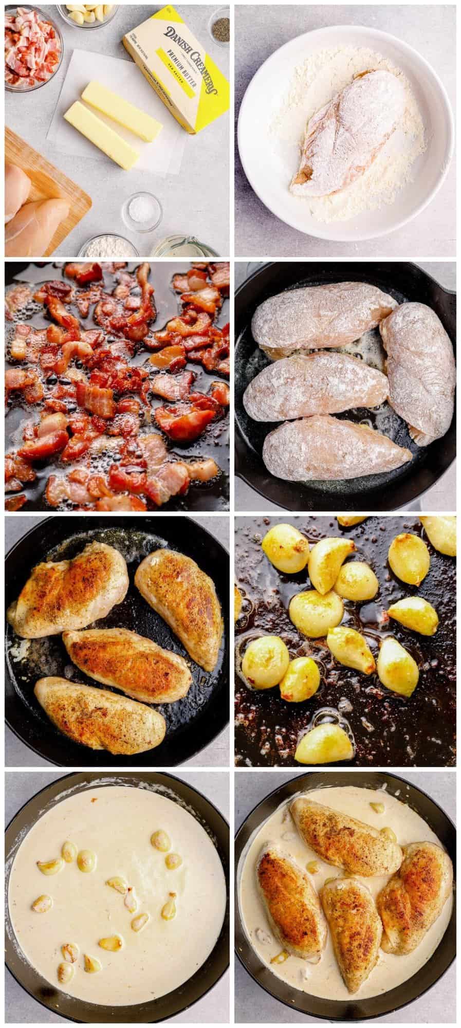 step by step photos for how to make creamy garlic chicken with bacon