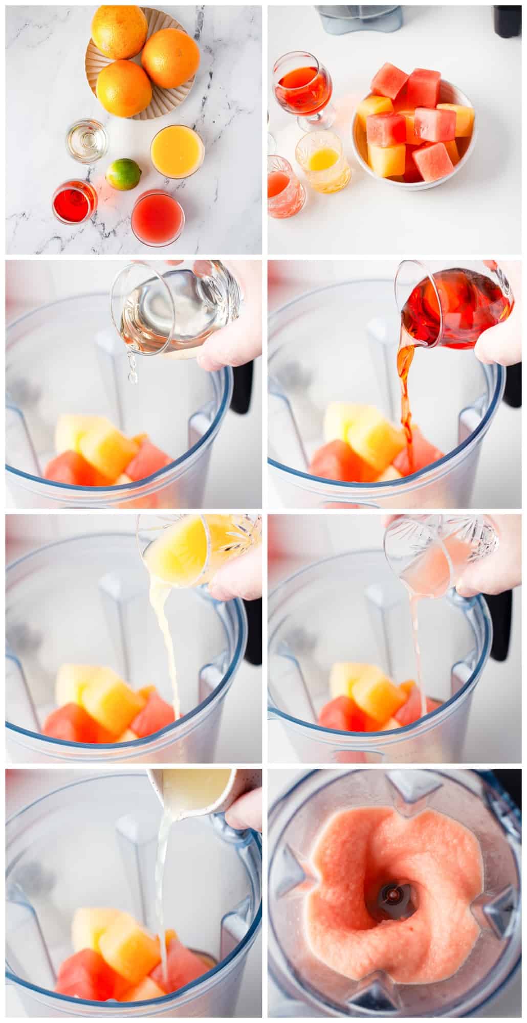 step by step photos for how to make frozen aperol margaritas