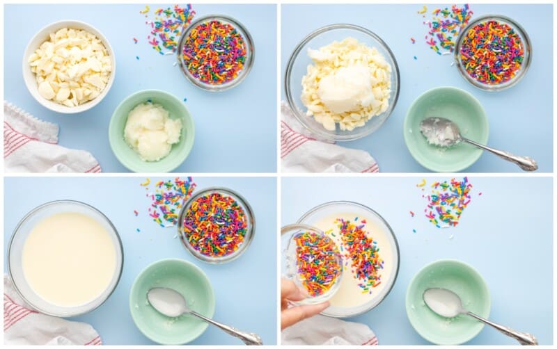 step by step photos for how to make funfetti magic shell