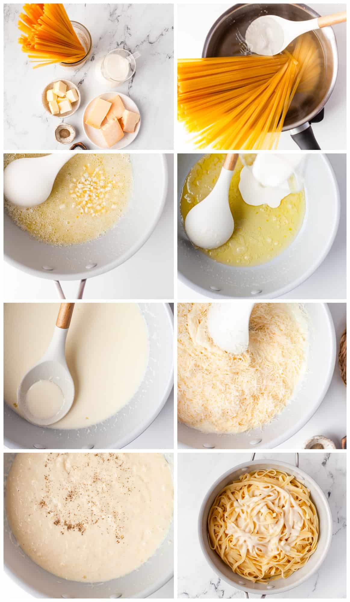 step by step photos for how to make homemade Alfredo sauce