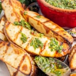 featured grilled potato wedges with chimichurri.