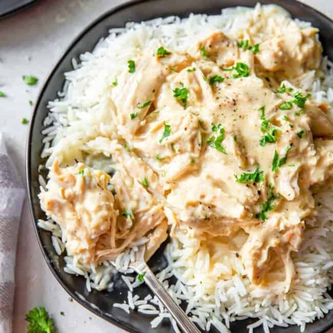 destaque frango e molho crockpot.