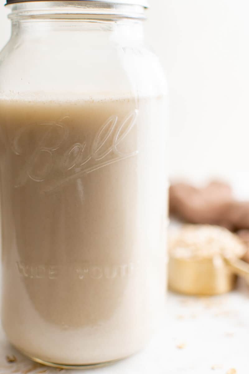 oat milk in a glass jar