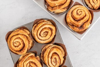 Muffin tin bakery style cinnamon rolls.