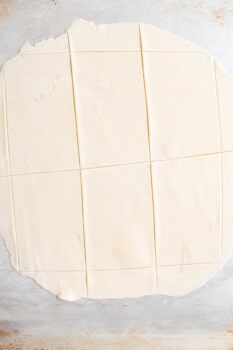 premade pie dough cut into 6 rectangles.