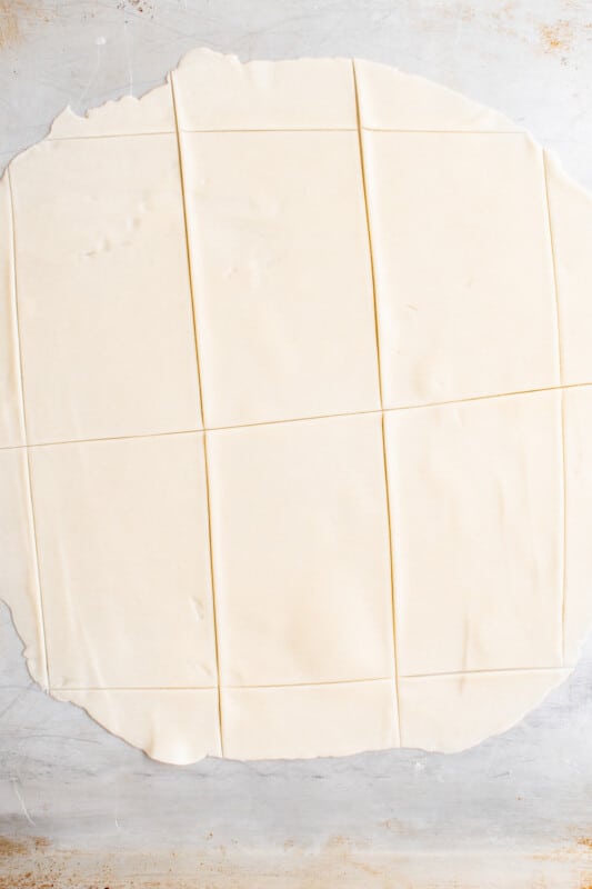 premade pie dough cut into 6 rectangles.