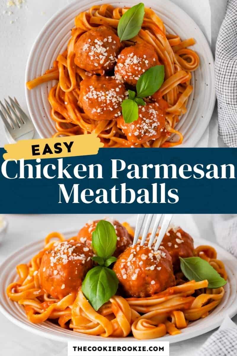 Chicken parmesan meatballs plated.