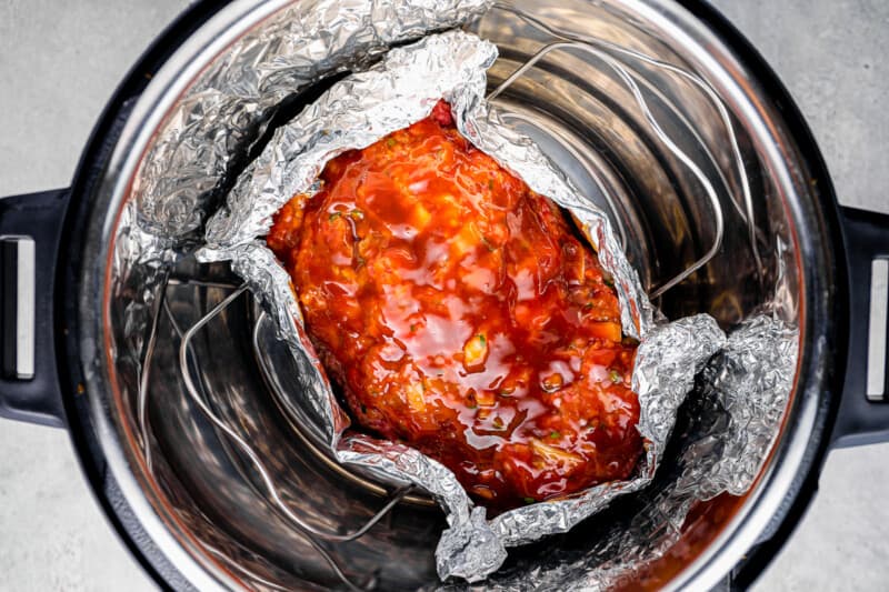 wrapped instant pot meatloaf in an instant pot.