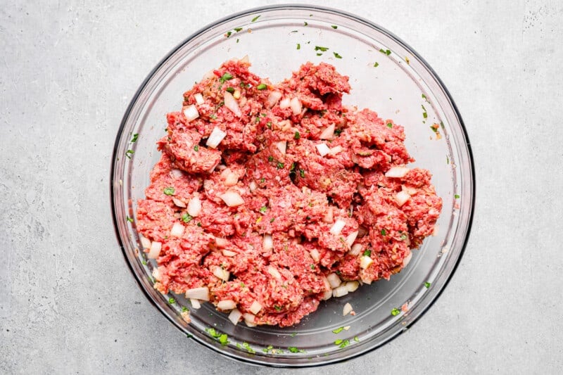 instant pot meatloaf mixture in a glass bowl.