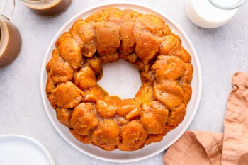 easy monkey bread on a white serving plate.