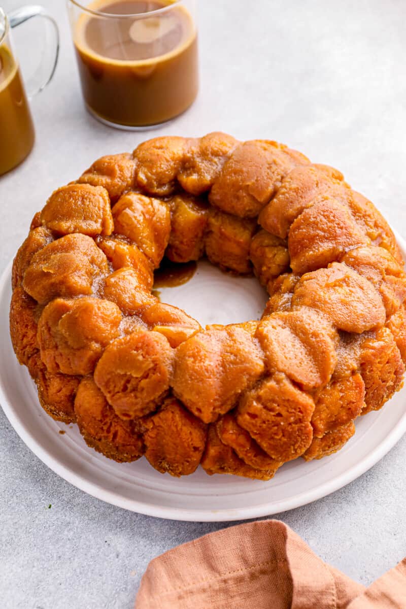 easy monkey bread on a white serving plate.