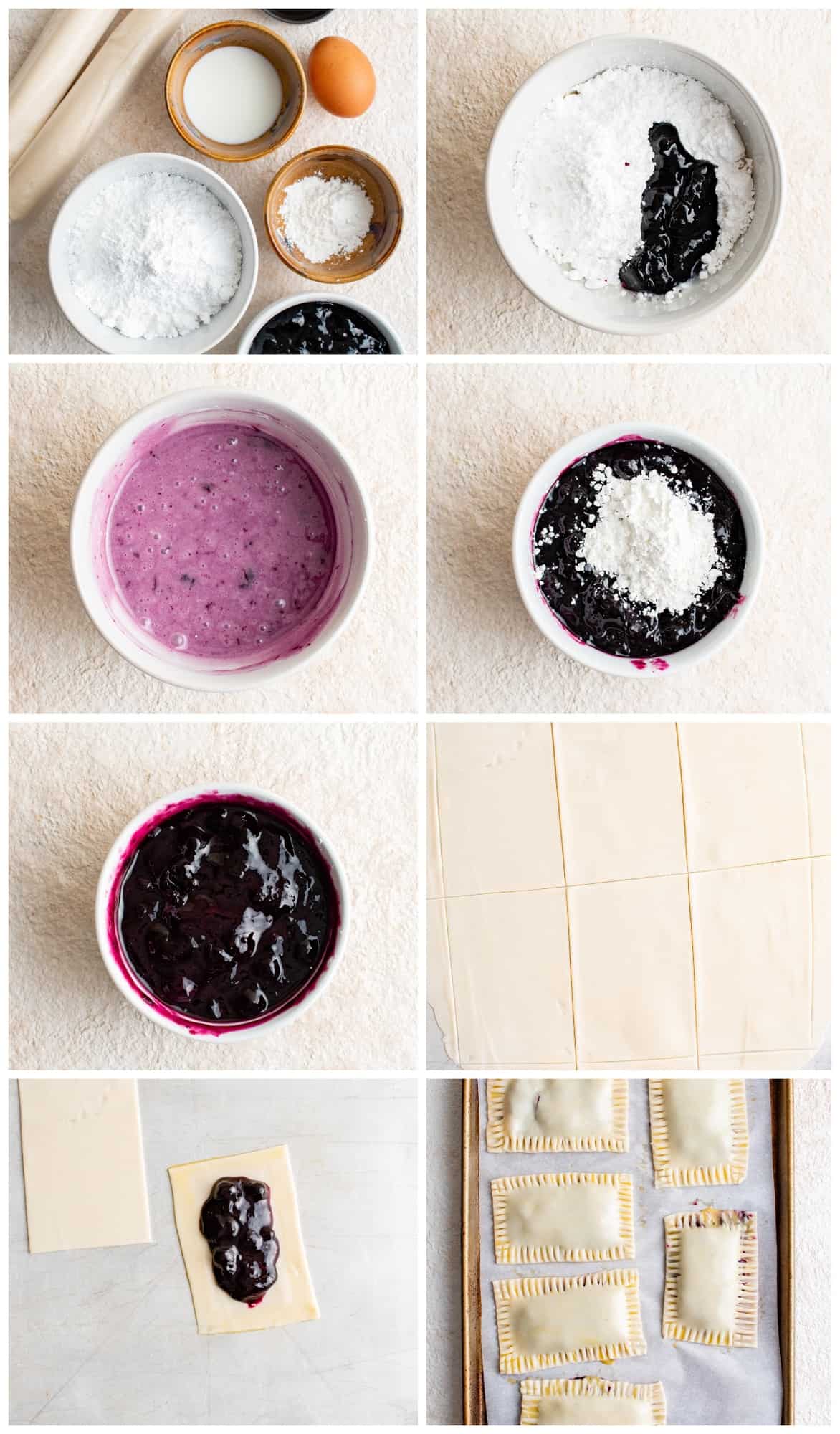 step by step photos for how to make blueberry pop tarts.