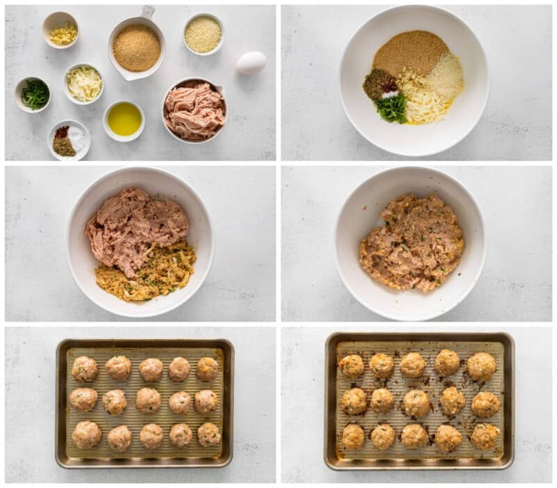 step by step photos for how to make chicken parmesan meatballs.