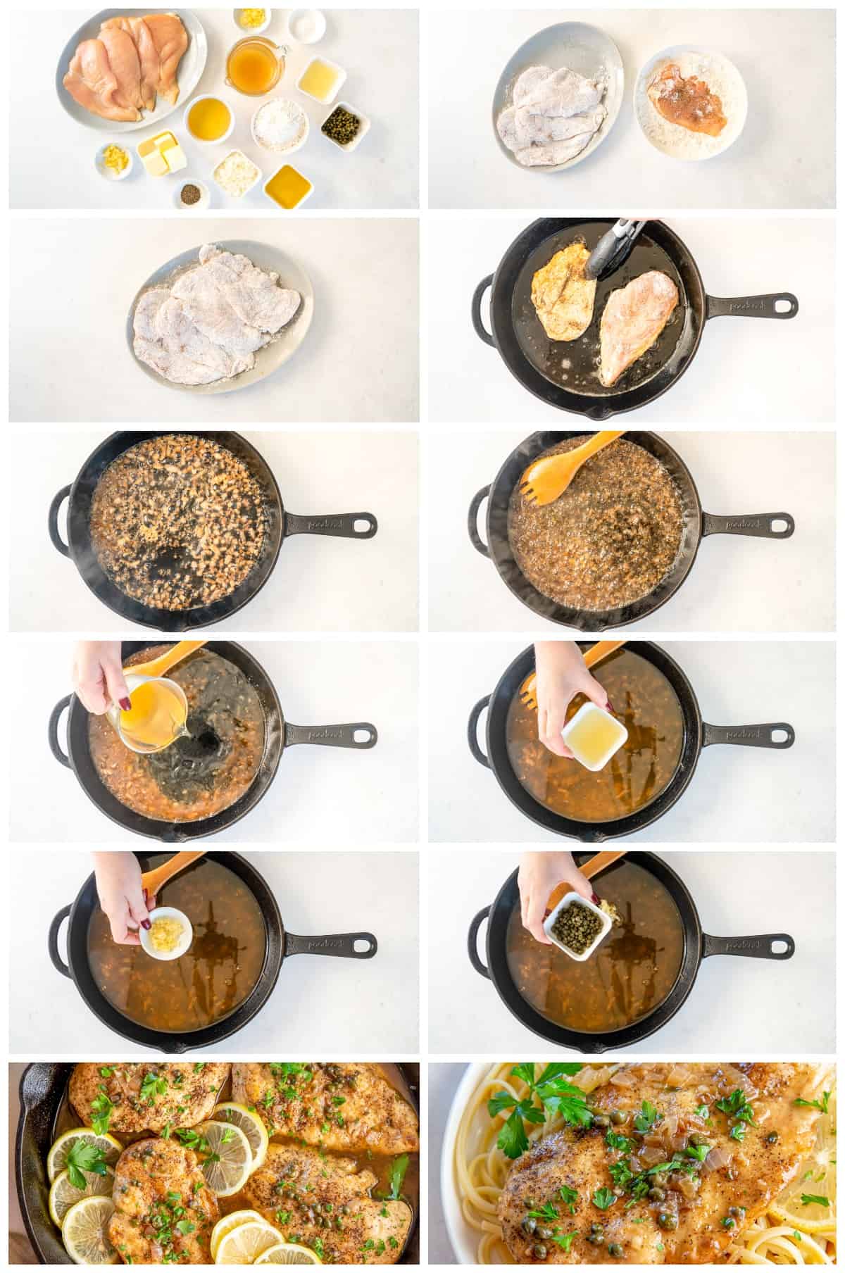 Step-by-step photos for how to make chicken piccata.