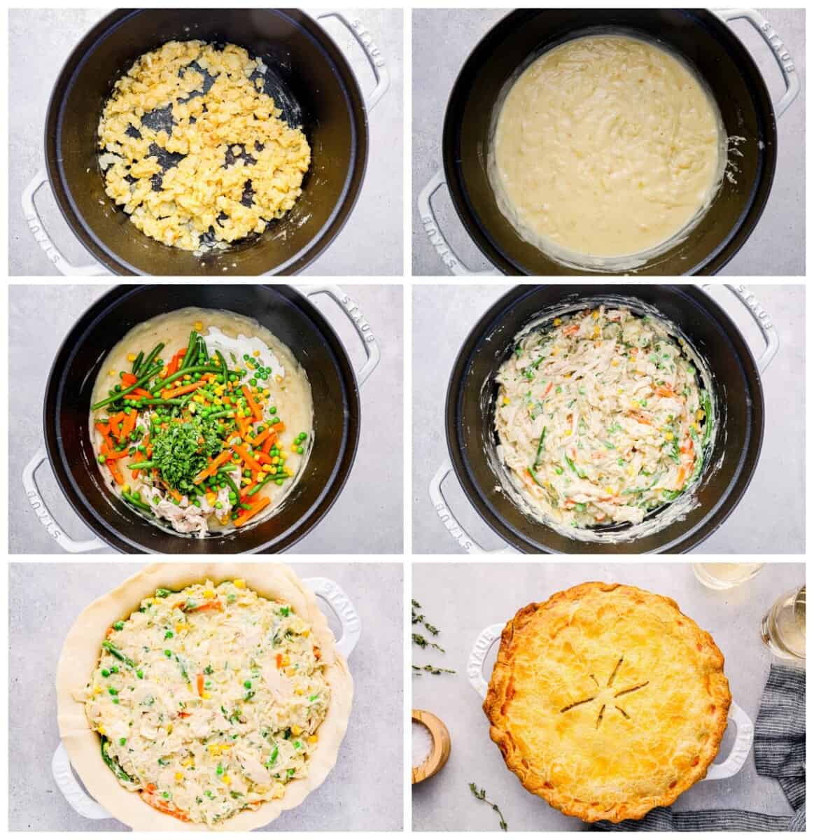 step by step photos for how to make chicken pot pie.