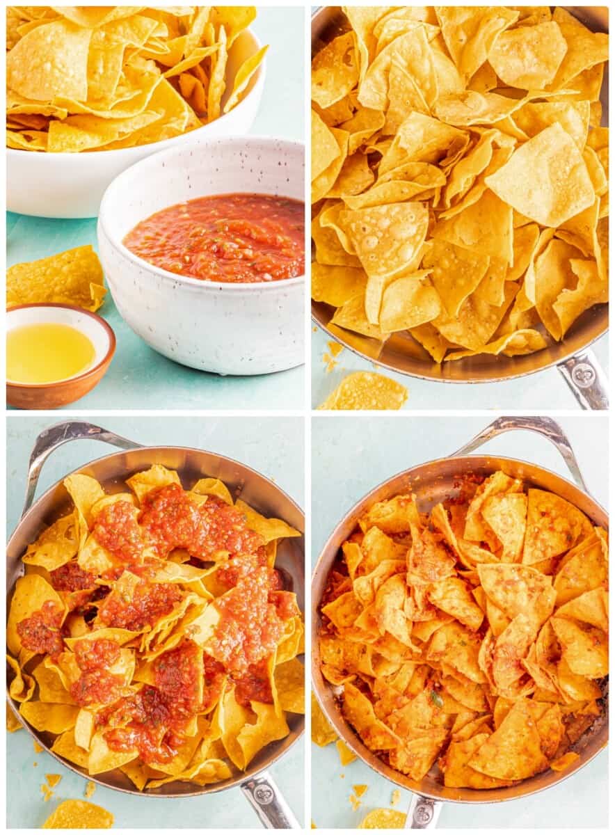 Step-by-step photos for how to make easy chilaquiles..