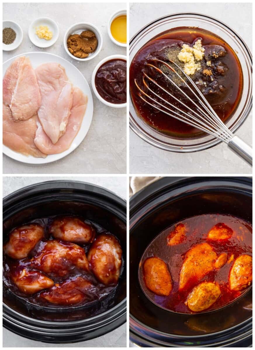 step by step photos for how to make crockpot bbq chicken.
