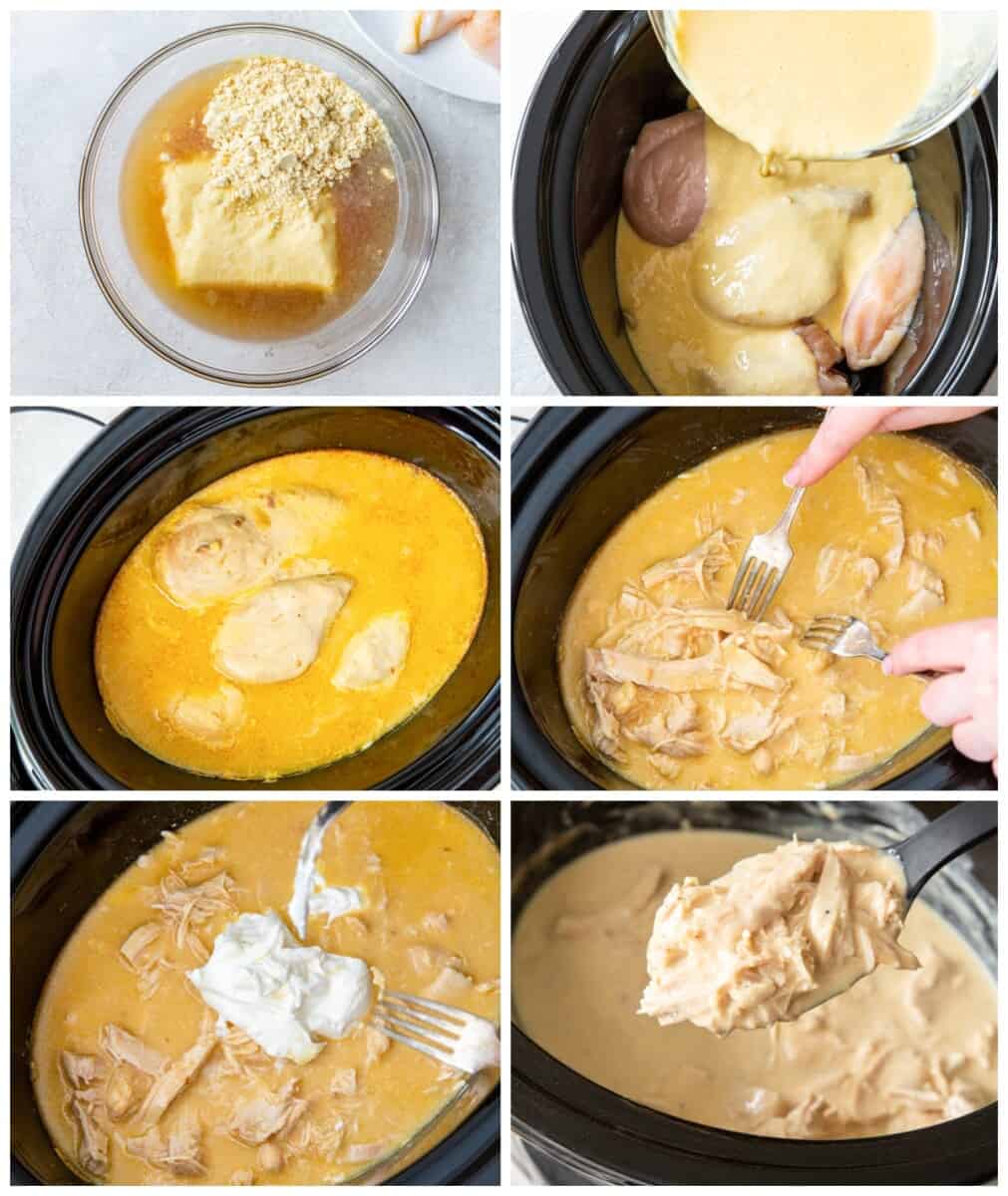 step by step photos for how to make crockpot chicken and gravy.