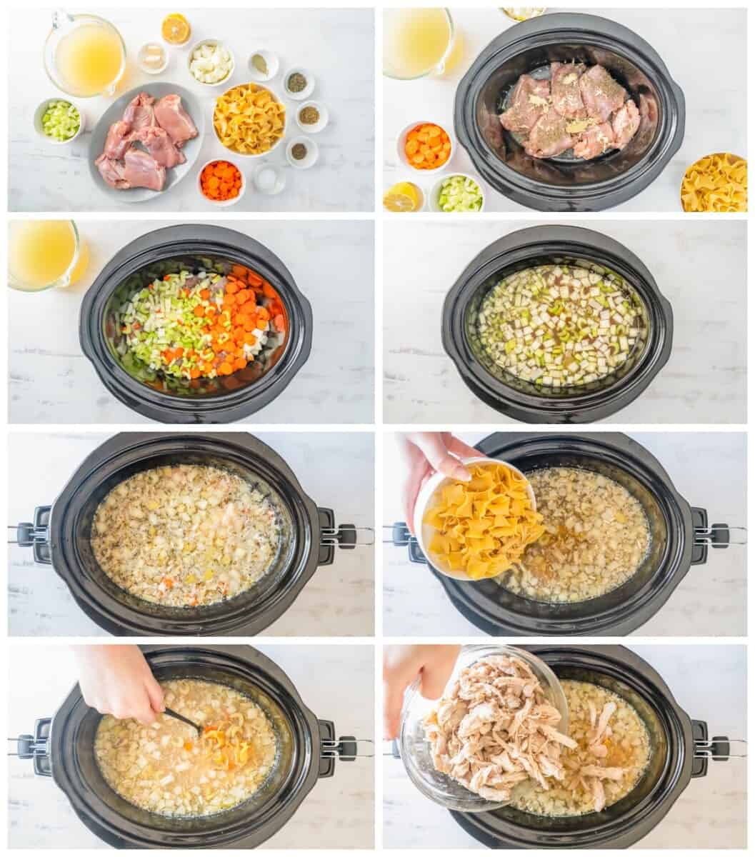 step by step photos for how to make crockpot chicken noodle soup.