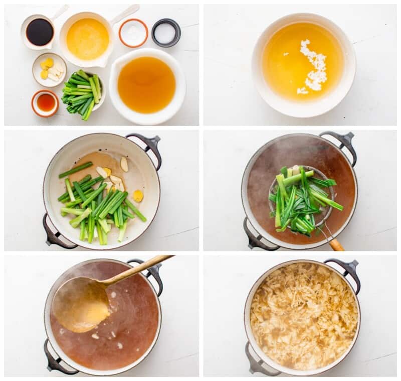 step by step photos for how to make egg drop soup.