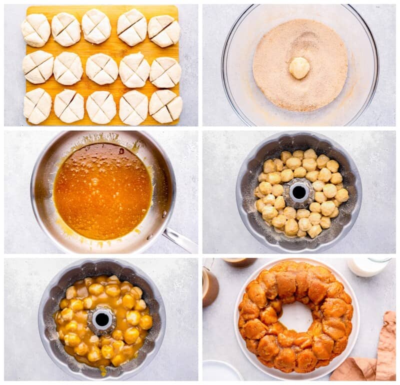 step by step photos for how to make easy monkey bread.