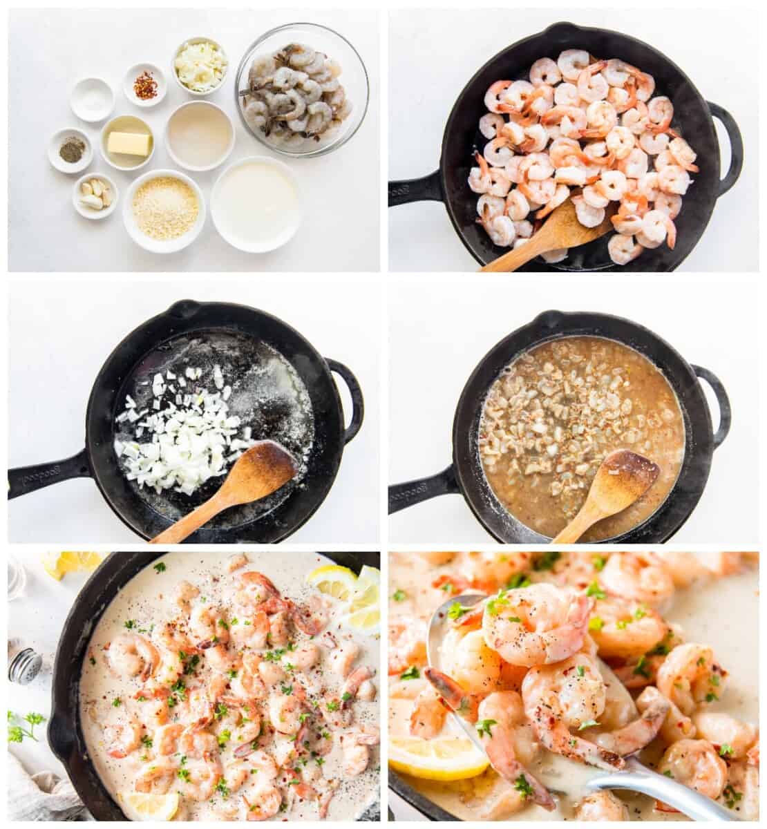 step by step photos for how to make creamy parmesan shrimp.