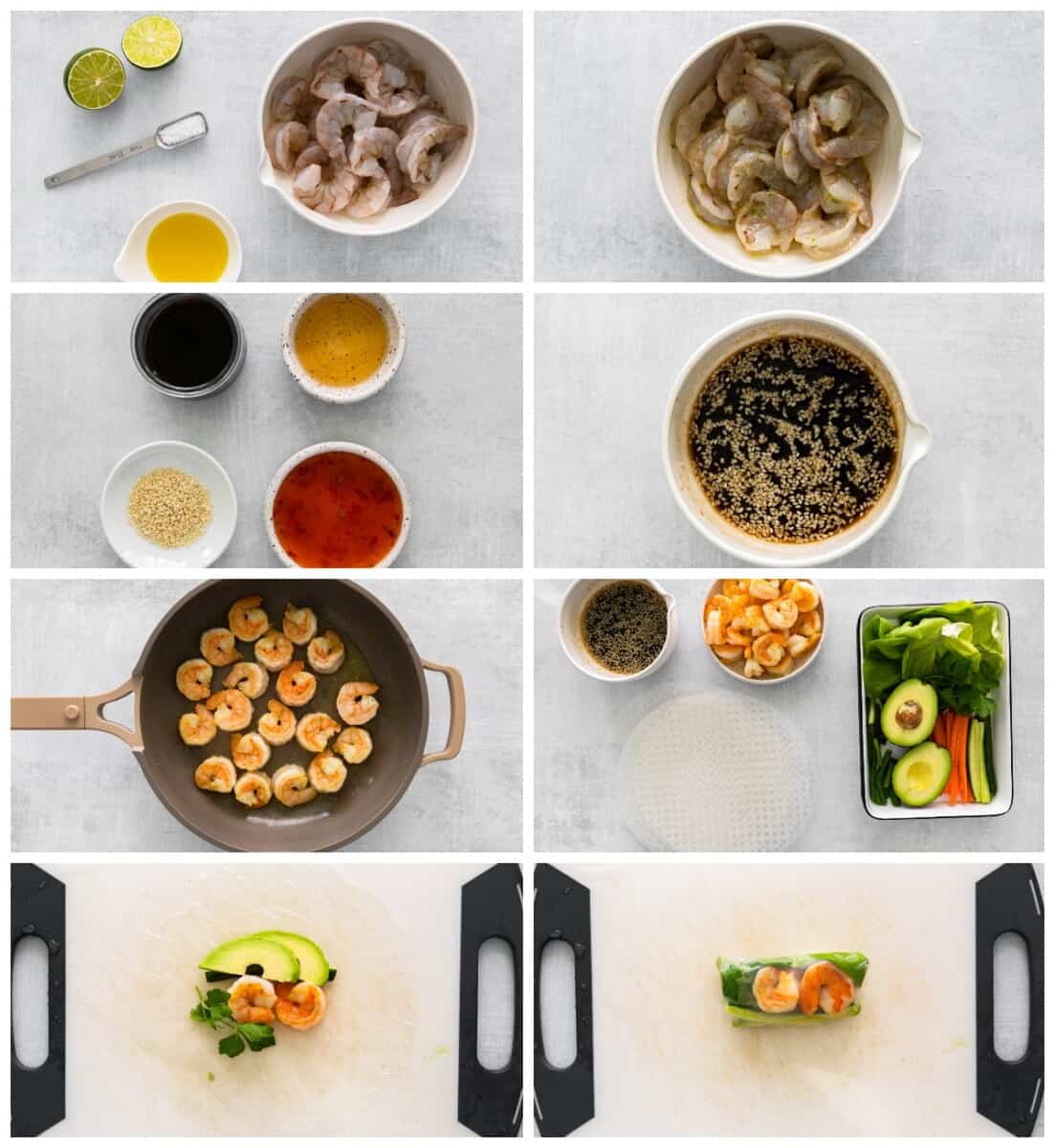 step by step photos for how to make shrimp summer rolls.